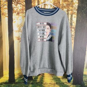 Ruth Bader Ginsburg Sweatshirt Gray Large Girl With A Book Feminist Gift NWT RBG